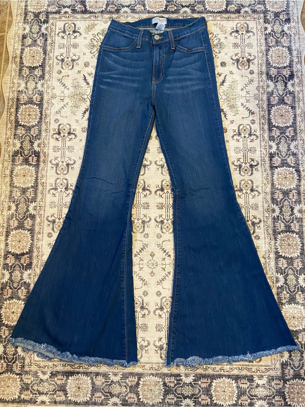 Judy Blue Flare Leg Jeans Bellbottoms Raw Hem Blue Womens 7/28 Style 8396